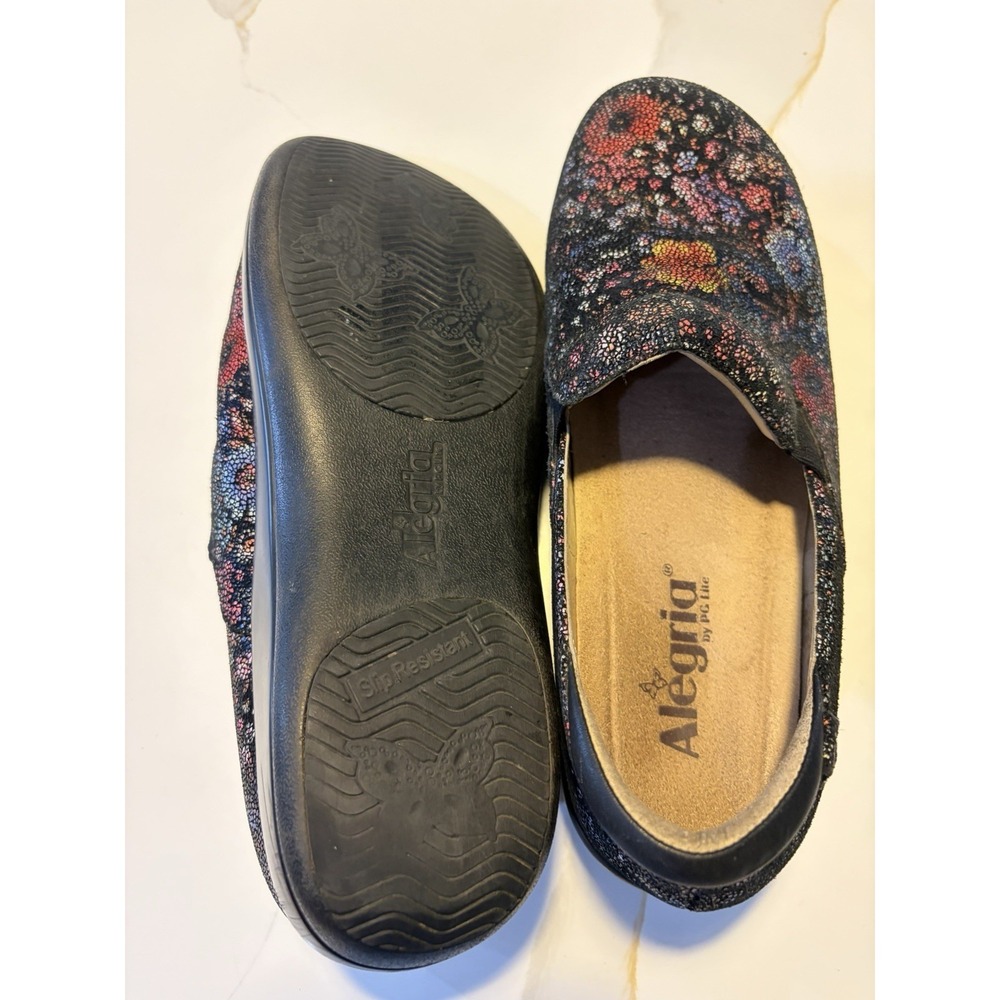 Alegria KEL-323 Women Black Floral Leather Slip-On Shoes Clogs Size 39 /US 8.5-9 - Picture 6 of 8